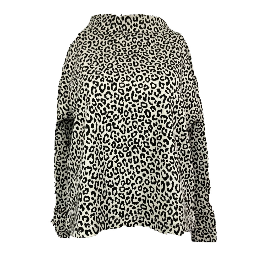 Ann Taylor Shirt Womens Sz XS White Black Leopard Cotton Mock Neck Cuffed